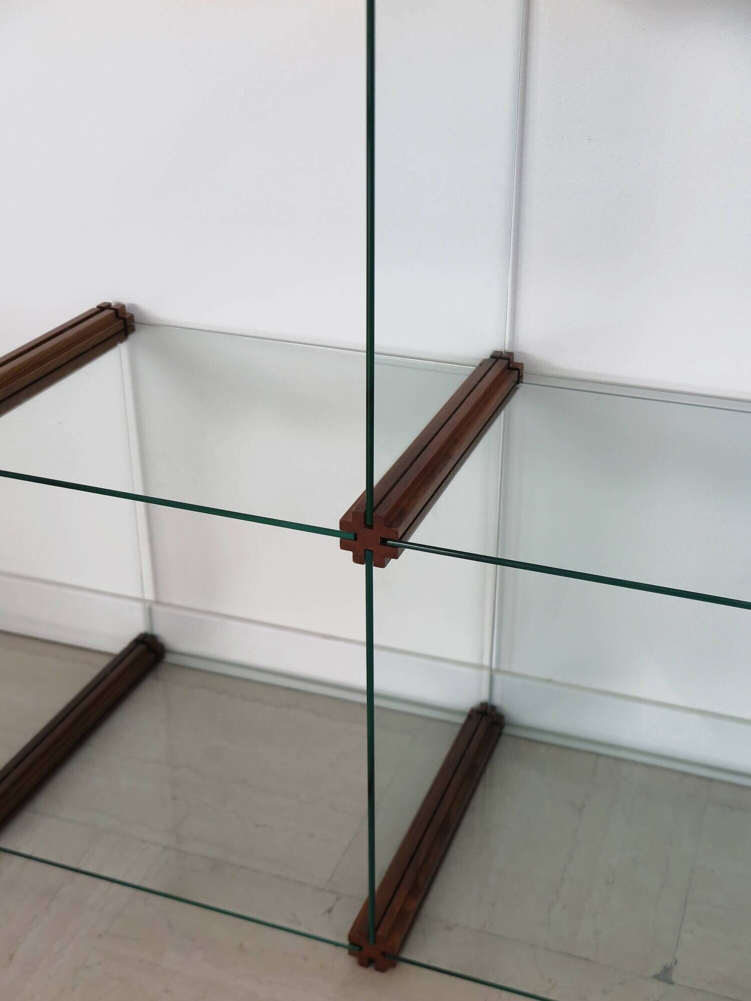 Gallotti & Radice Italian glass and wood bookcase 1980s