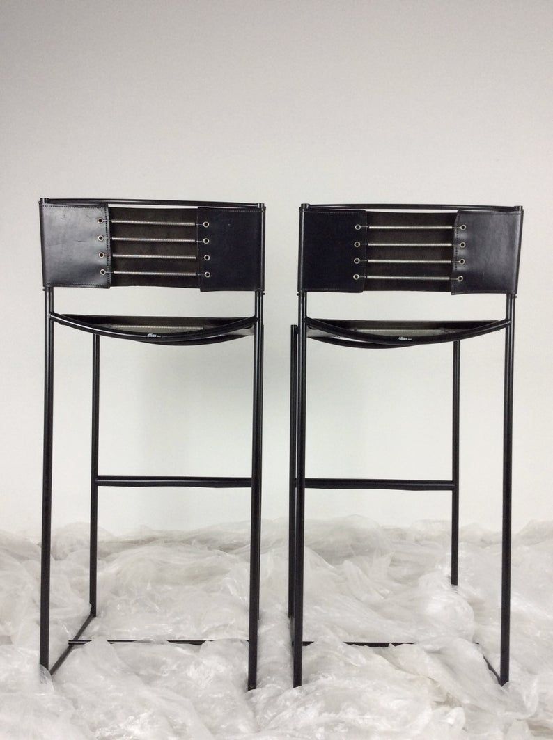 Set of two natural leather 'Spaghetti 164' bar stools by Giandomenico Belotti for Alias, Mid Century