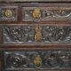 Library Desk in Carved Oak with Brass Handles