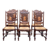 6 chaises paillées en bois massif Henri II