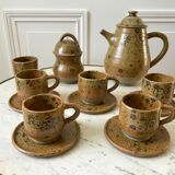 coffee service 6 cups and saucers, teapot and sugar bowl in ceramic / pottery / stoneware years 50-6