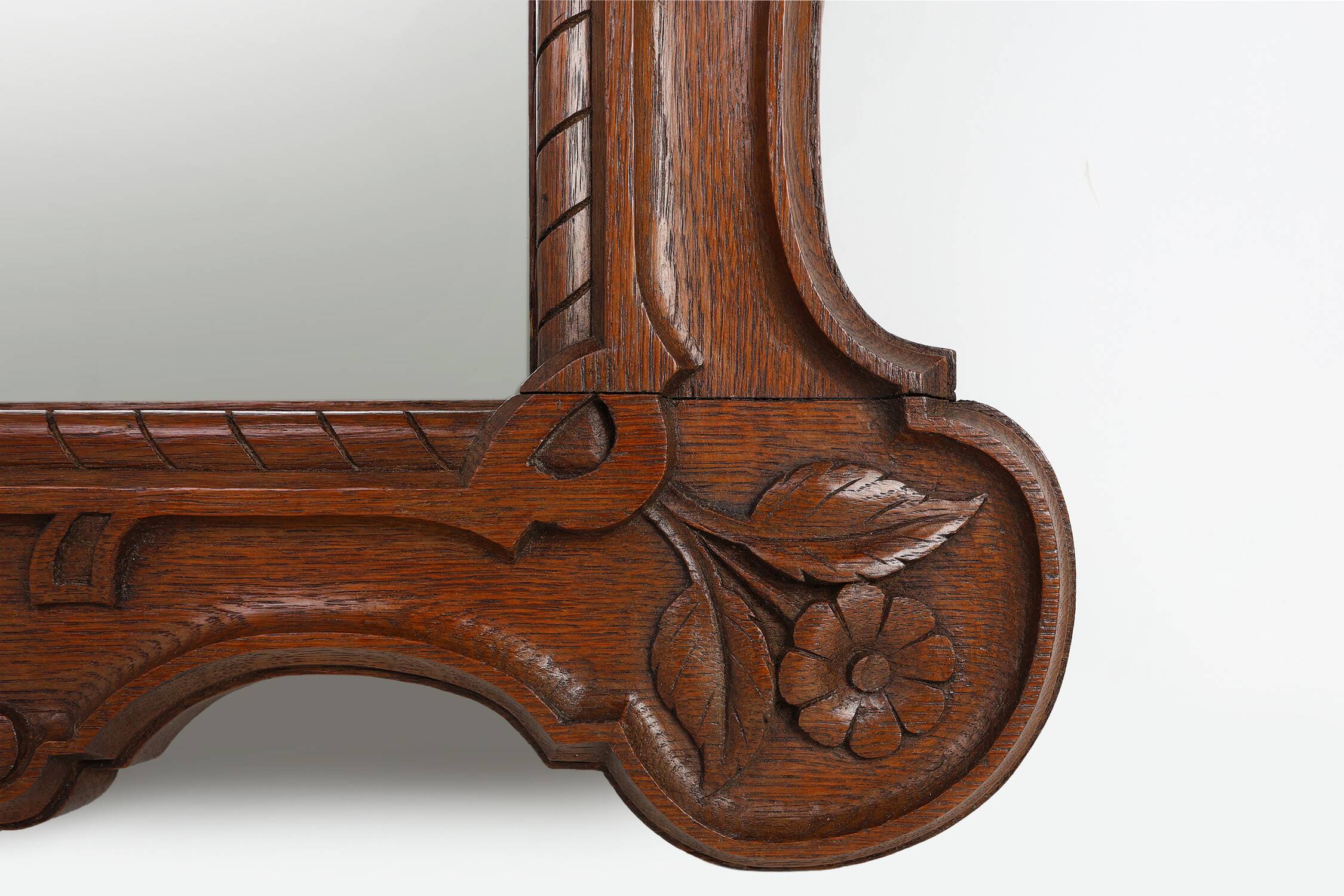 Baroque solid oak carved Wall Mirror, Belgium ca 1900