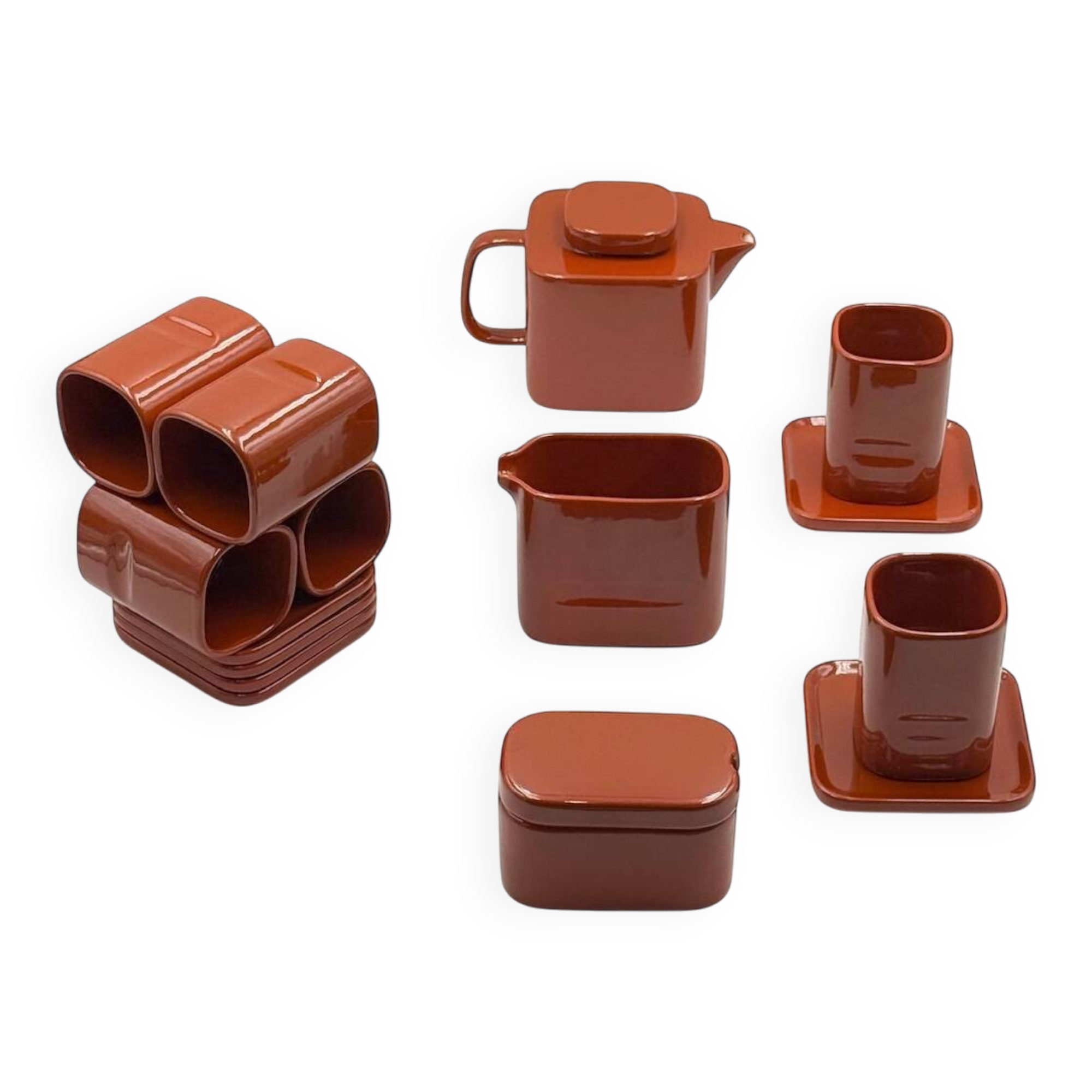 Service à Thé Sakura Rouge Brique par Makio Hasuike pour Franco Pozzi