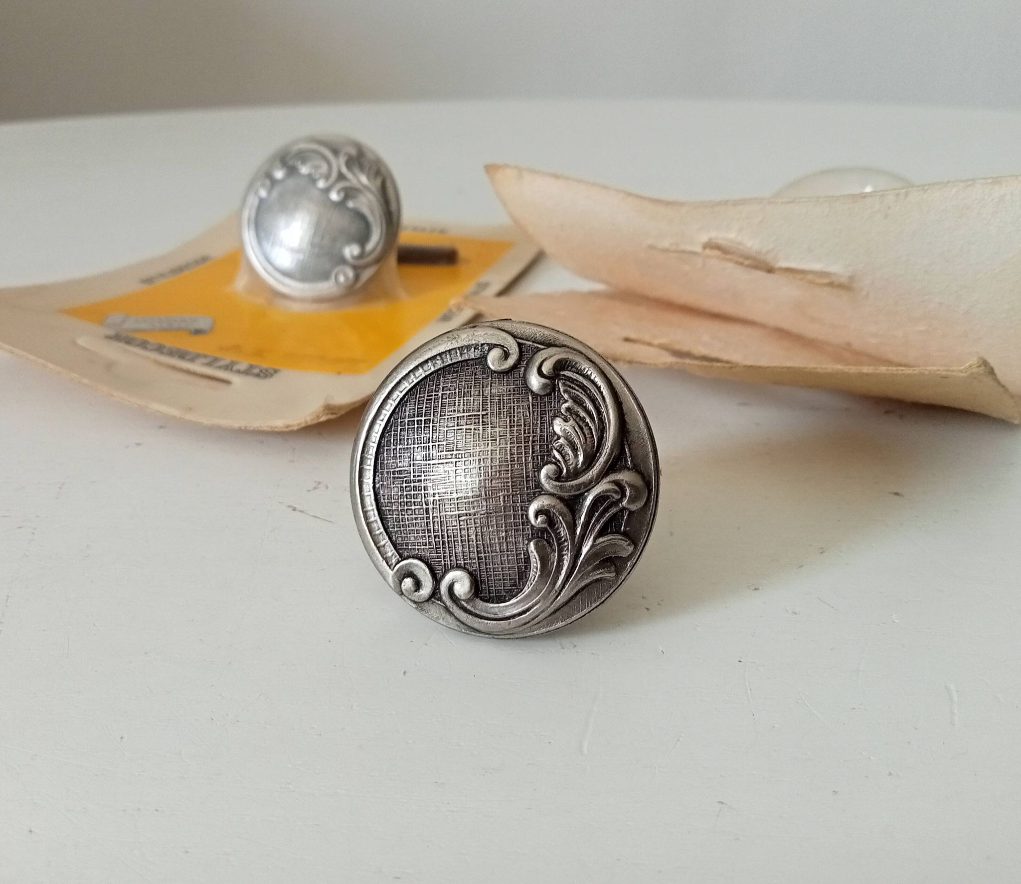 Antique furniture knob, old silver, Louis XV style