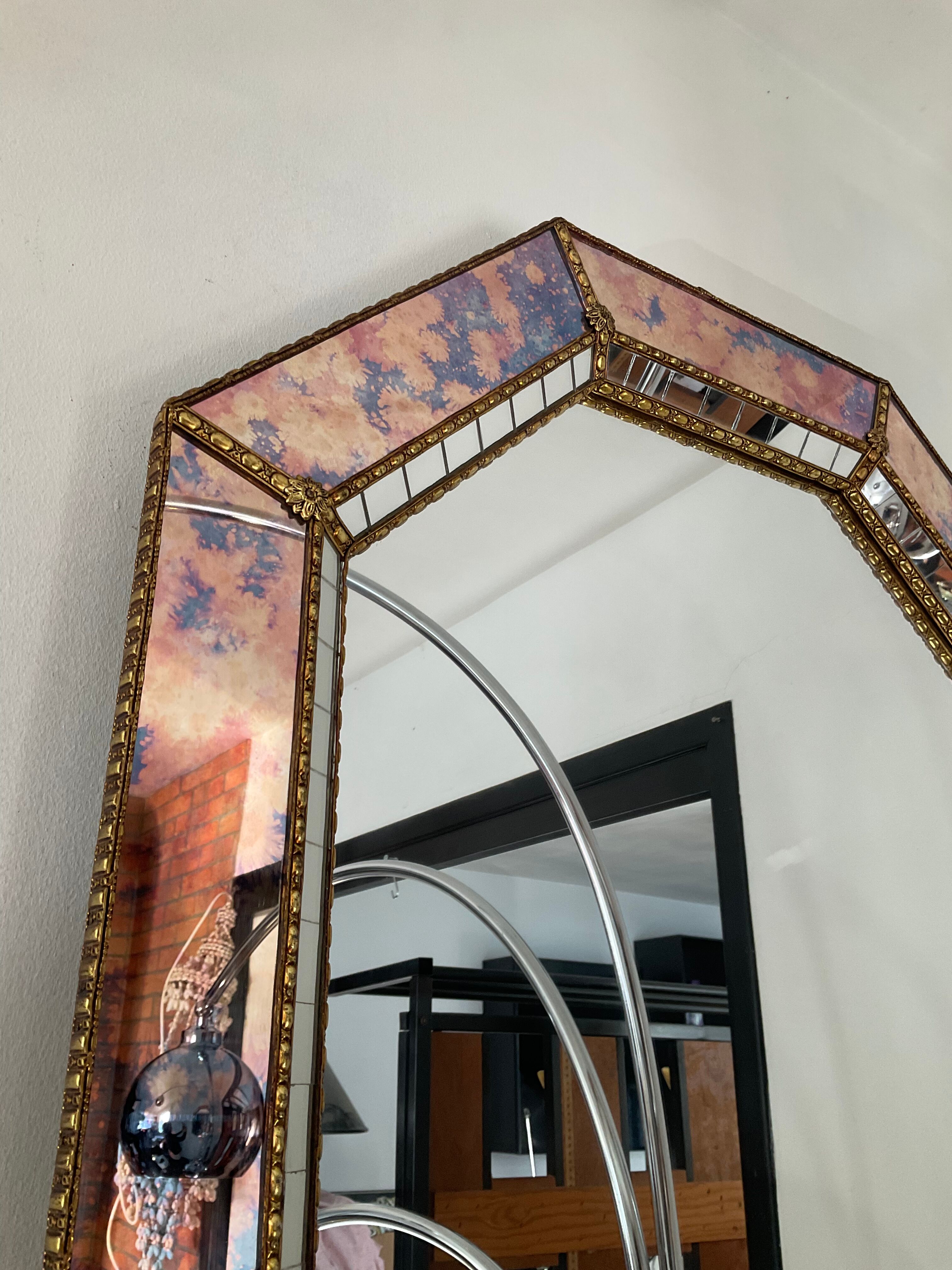 Vintage mirror with brass and wood parcloses