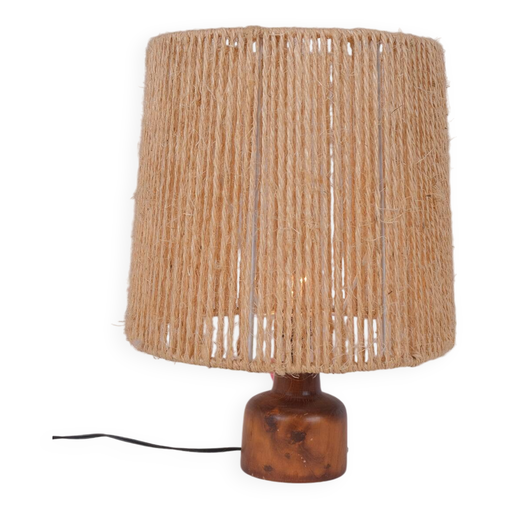 Turned wood lamp and rope shade