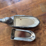 Dish foie gras duck in silver metal