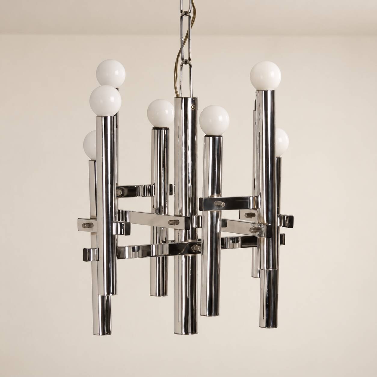 Vintage Sciolari chrome chandelier, 8 lights, 1970s