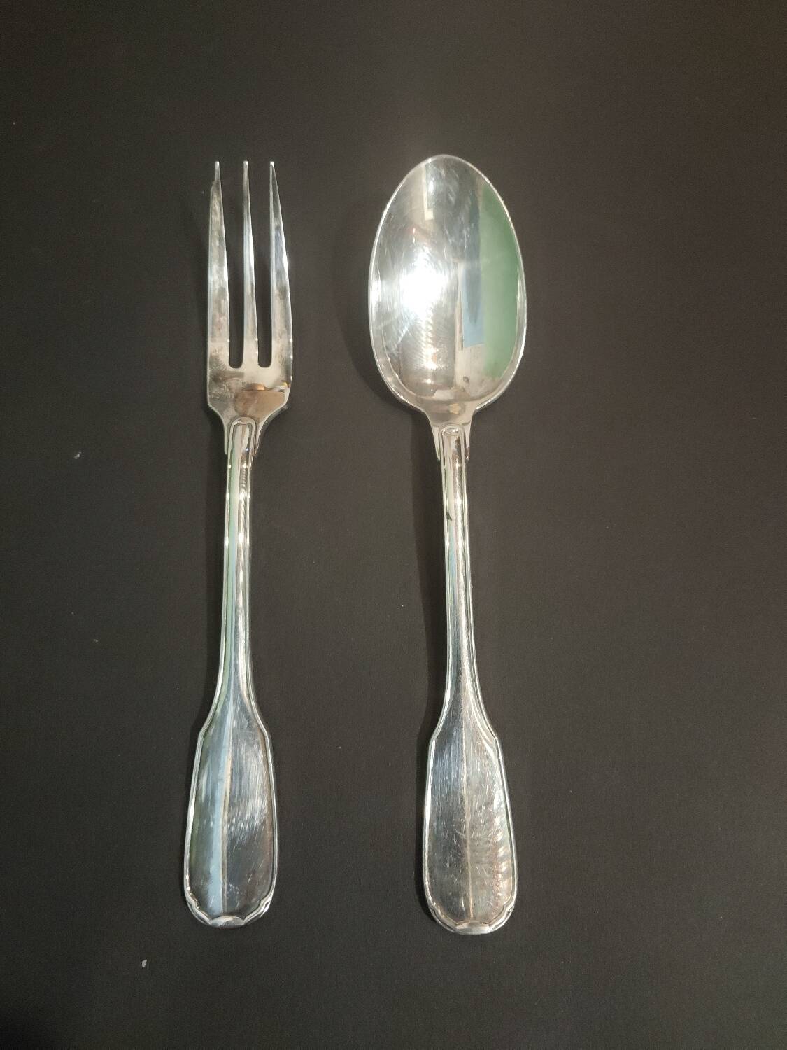Christofle box – Child's spoon & fork – Silver-plated metal