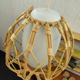 Vintage rattan and opaline pendant light