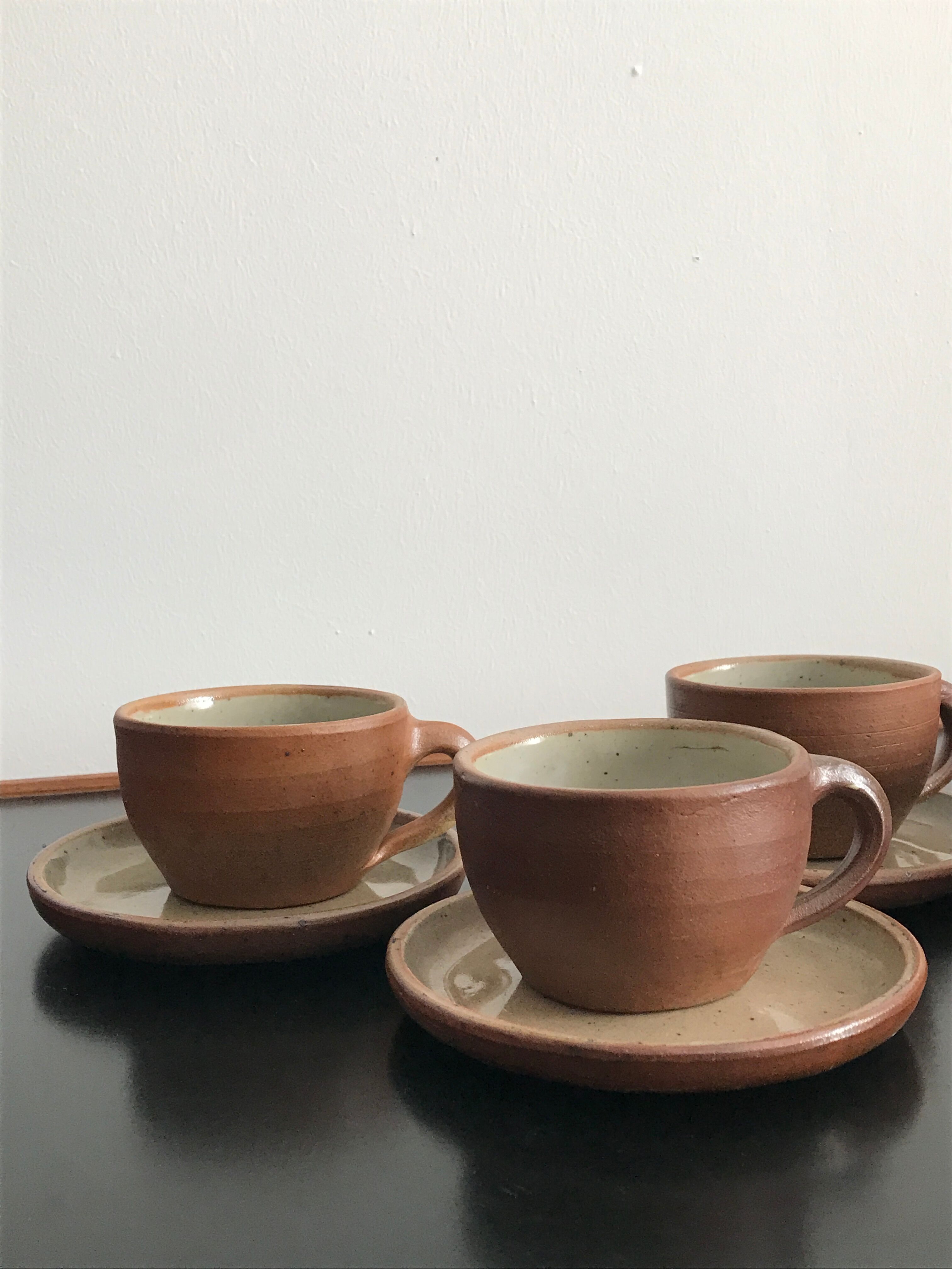 Coffee cups and under cups in gres vintage 1970s - set of 4 cups and under cup