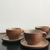 Coffee cups and under cups in gres vintage 1970s - set of 4 cups and under cup