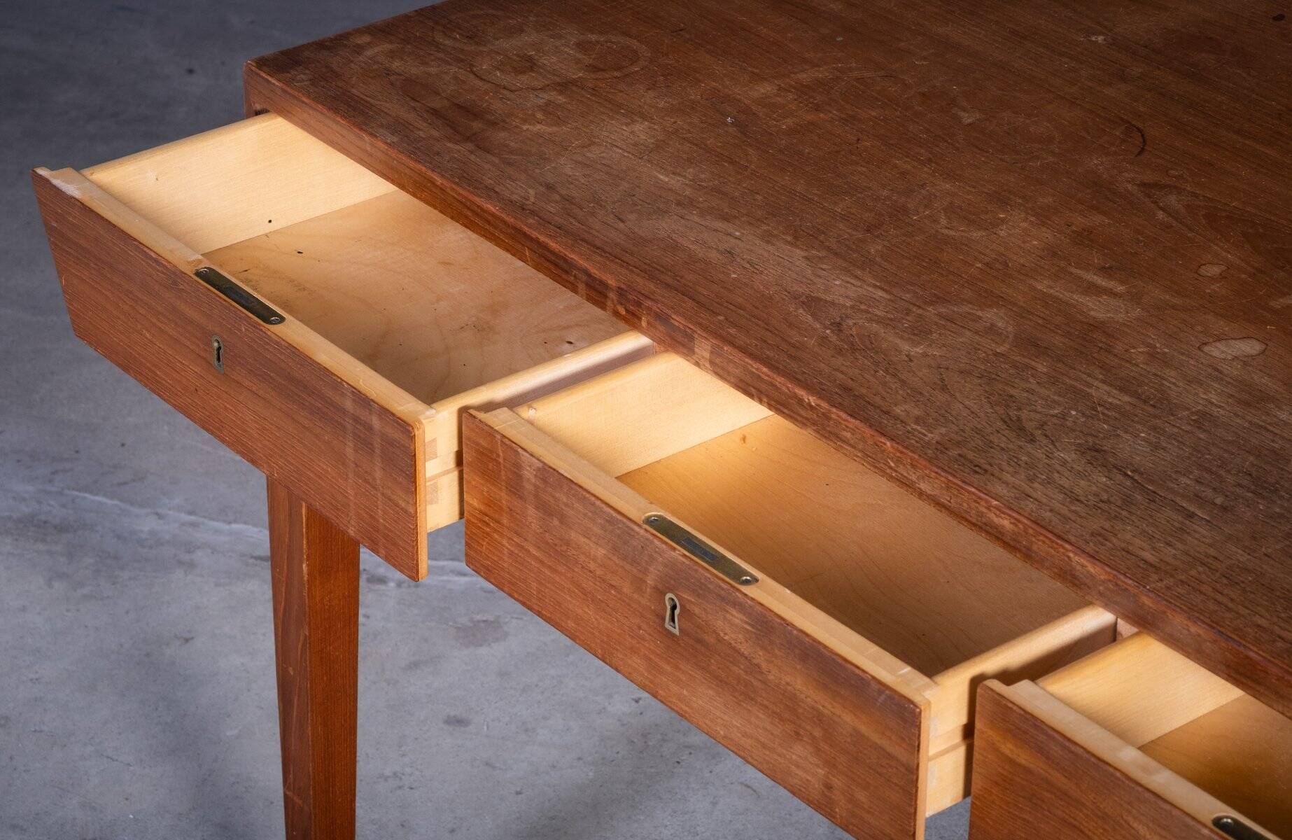 Vintage Teak Desk by Severin Hansen for Haslev Møbelfabrik, Denmark, 1950s