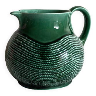 Green ceramic pitcher Sarreguemines vintage tableware
