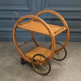 1960 curved wood bar serving trolley table