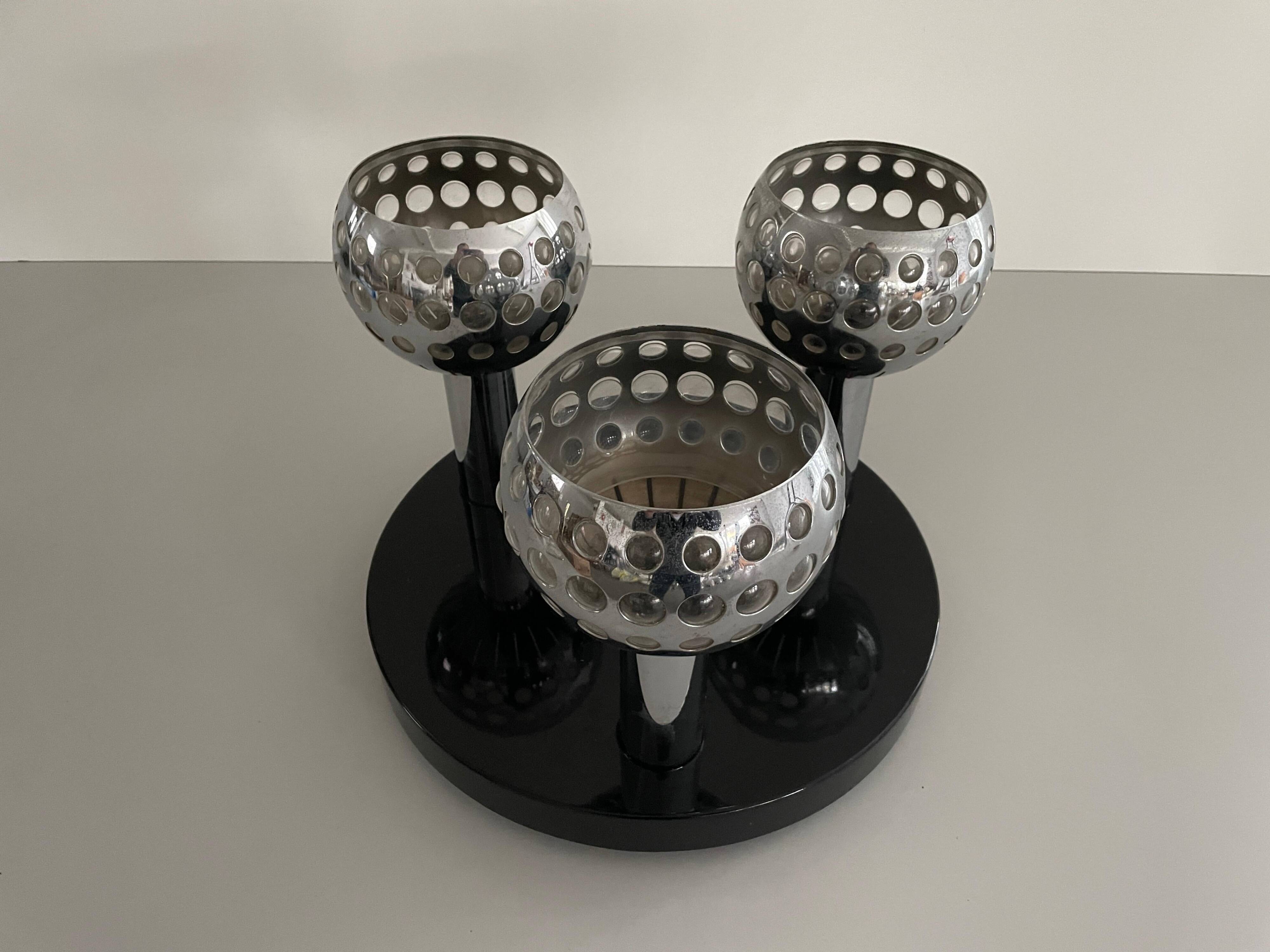 Mid-century ceiling light with 3 shades and wooden base, 1960s, Italy.