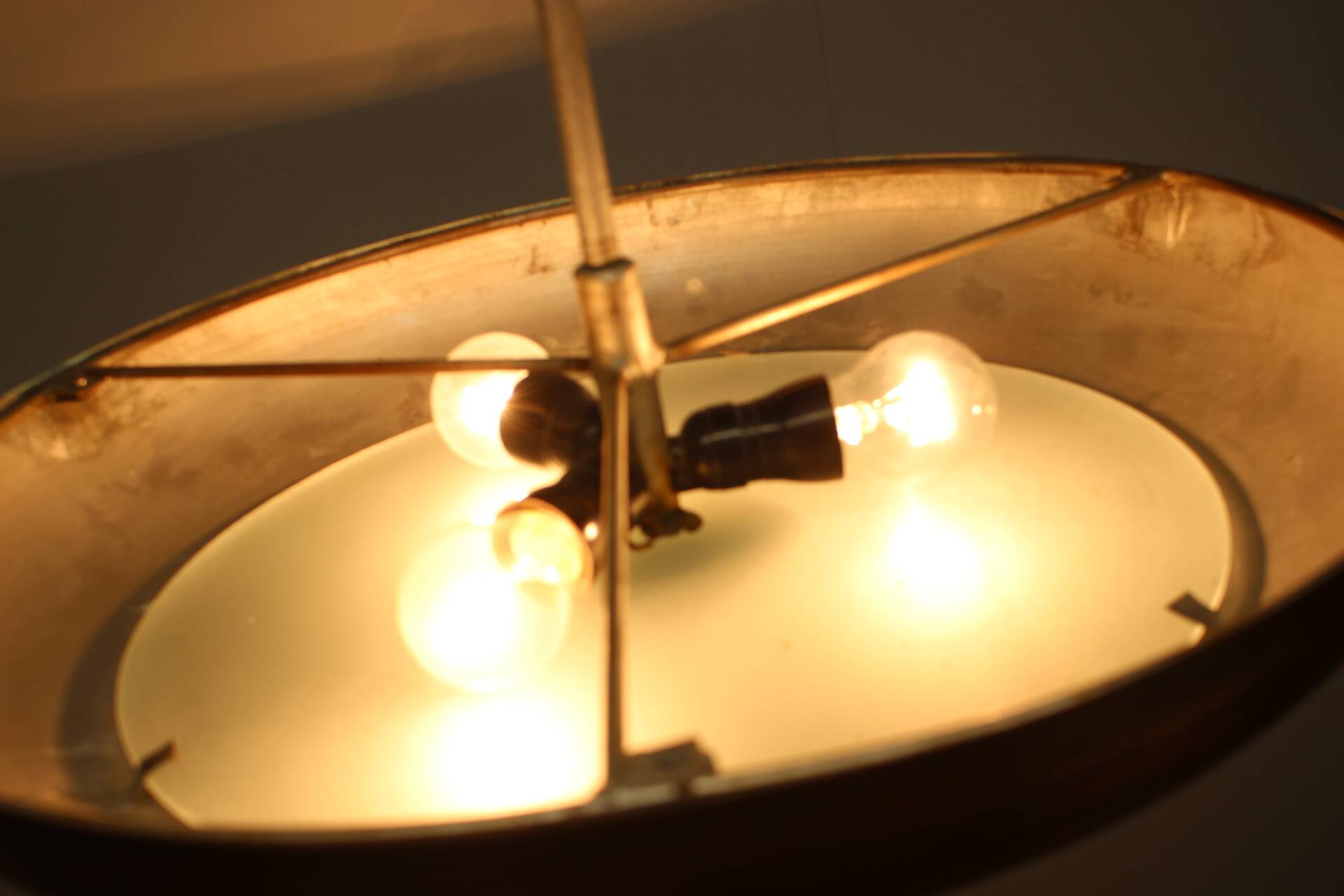 Large Art Deco Copper UFO Hanging Lamp, Czechoslovakia, 1930s