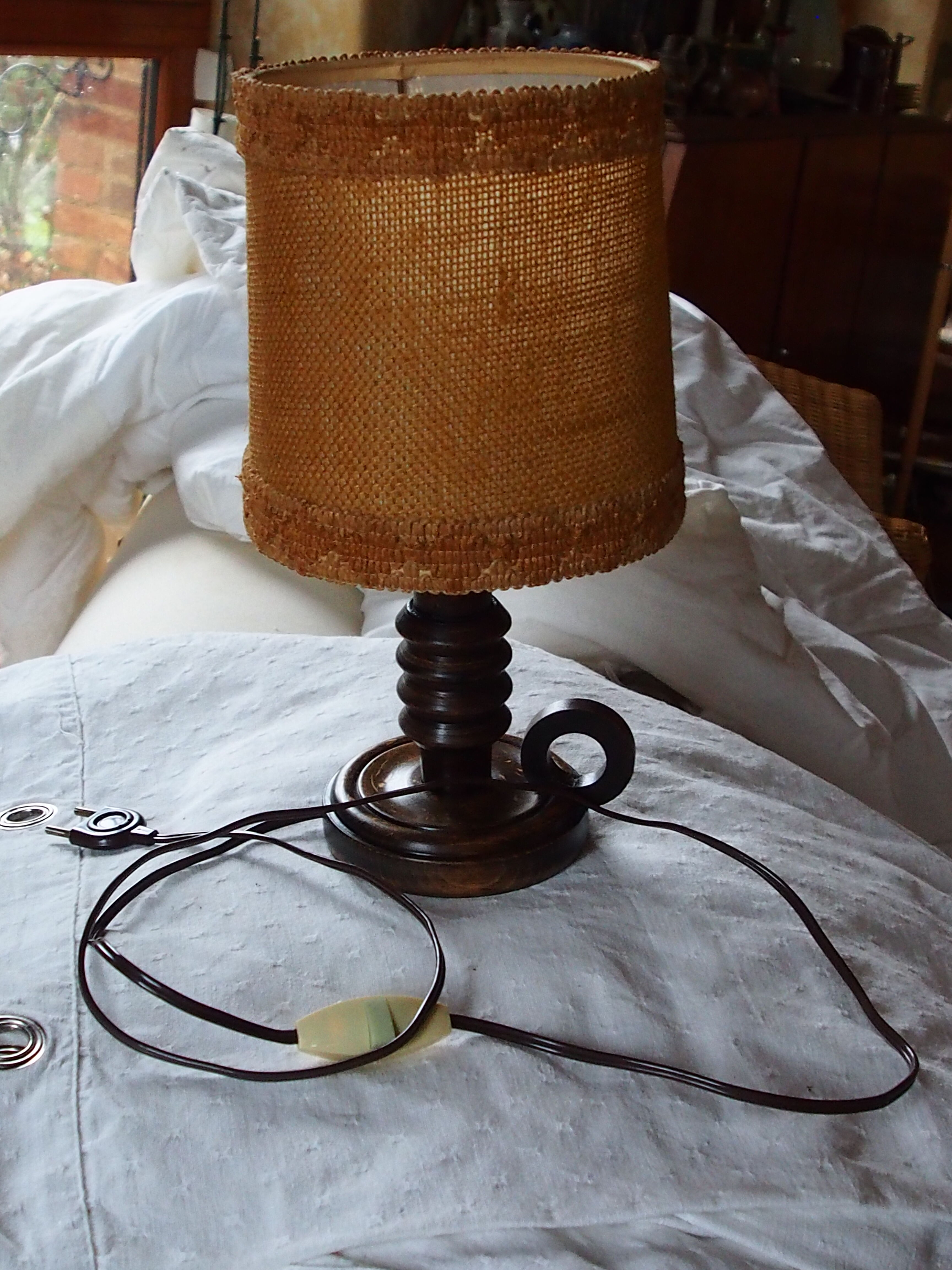 Vintage turned wooden candle holder lamp