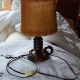 Vintage turned wooden candle holder lamp