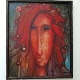 René cazassus "princesse rouge" tableau huile sur toile portrait de femme