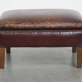 Ottoman vintage en cuir de mouton