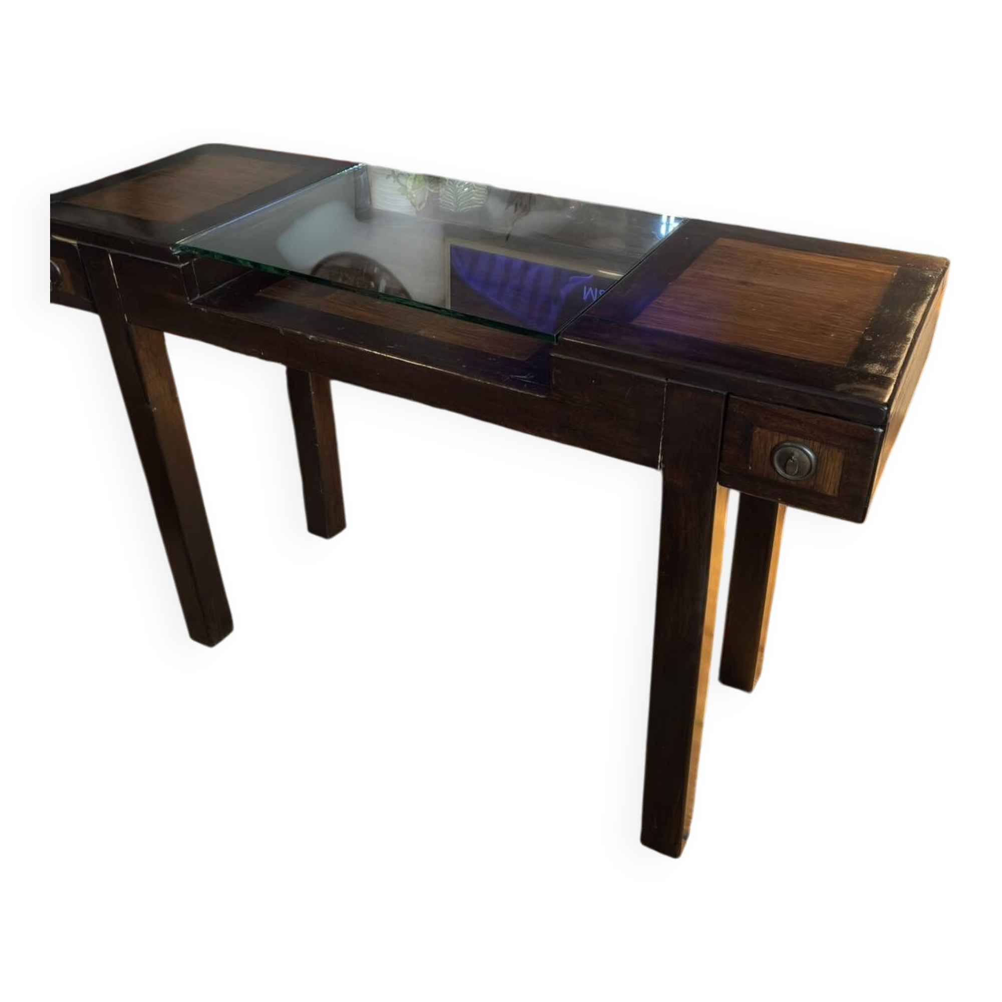 Console table / Display cabinet in exotic wood and glass – Colonial Style
