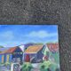 Painting signed by Esther Durand – Colourful huts by the water – Oil on