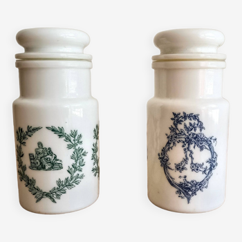 Lot de 2 bocaux apothicaire pharmacie en opaline style victorien