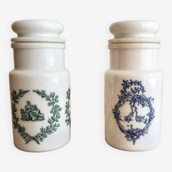 Set of 2 Victorian style opaline apothecary pharmacy jars