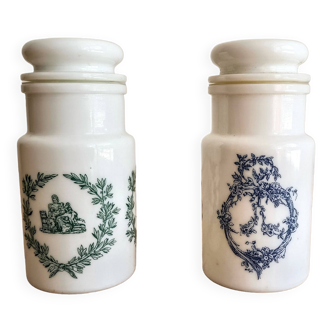 Set of 2 Victorian style opaline apothecary pharmacy jars