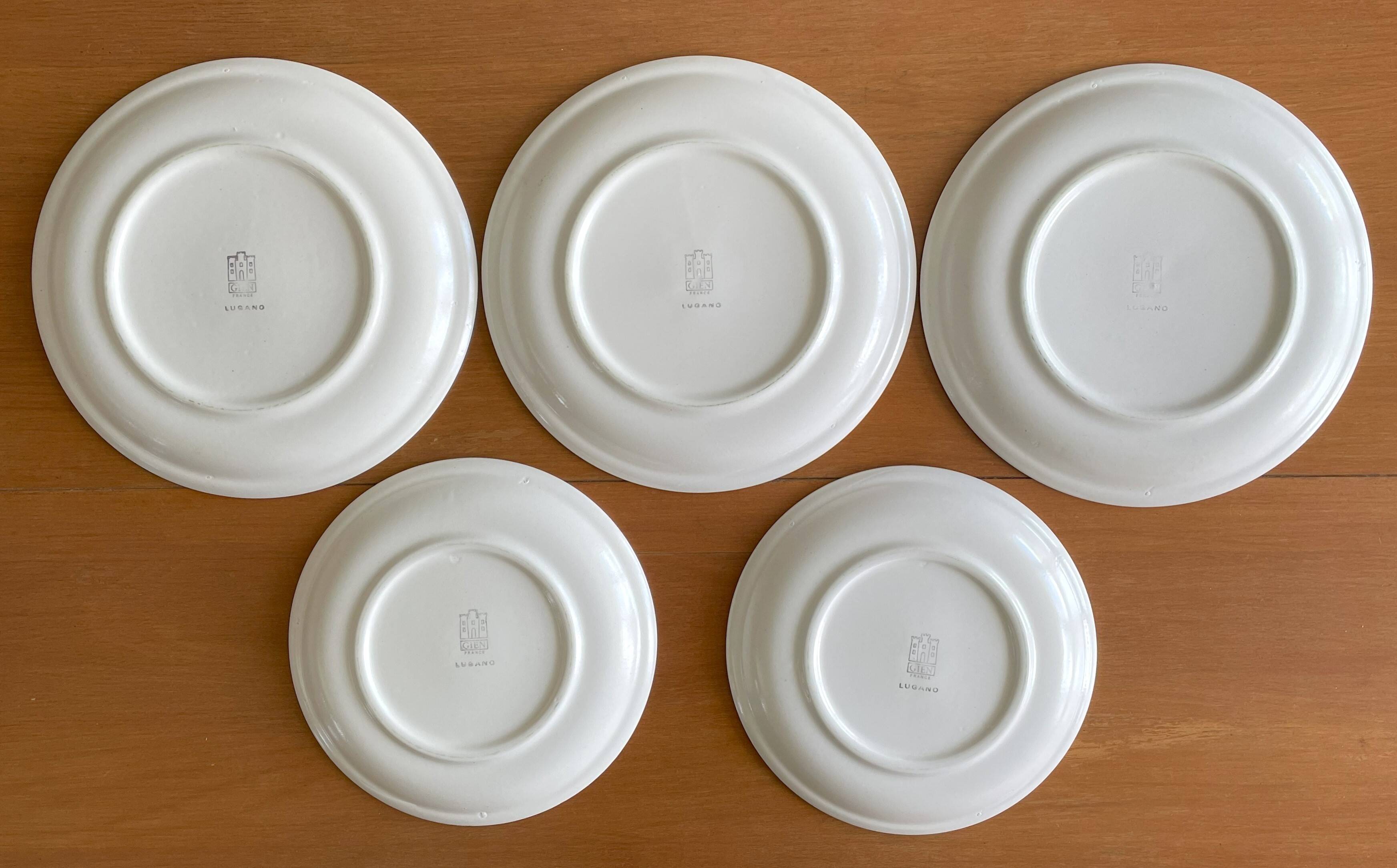 5 old Gien earthenware flat plates