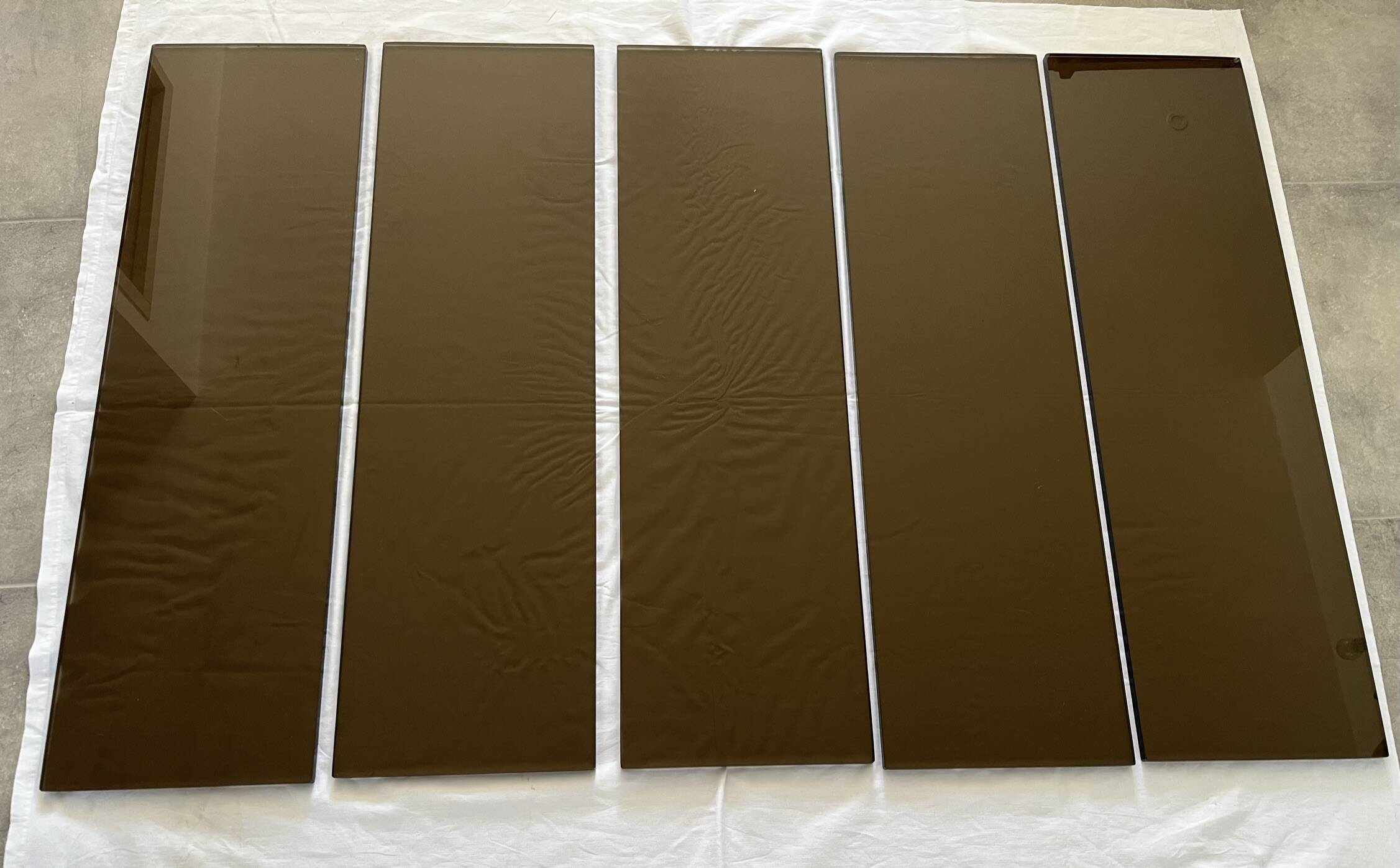 Brushed gold aluminum and smoked glass shelf from the 70s