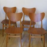 Set of 4 teak butterfly dining chairs, 1960s