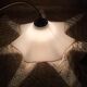 Retro pendant lamp with handkerchief in white opaline and brown border