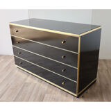 Vintage chest of drawers in lacquered wood and gilded metal 1970