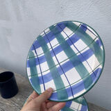 8 green and blue checked dessert plates
