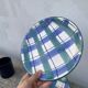 8 green and blue checked dessert plates