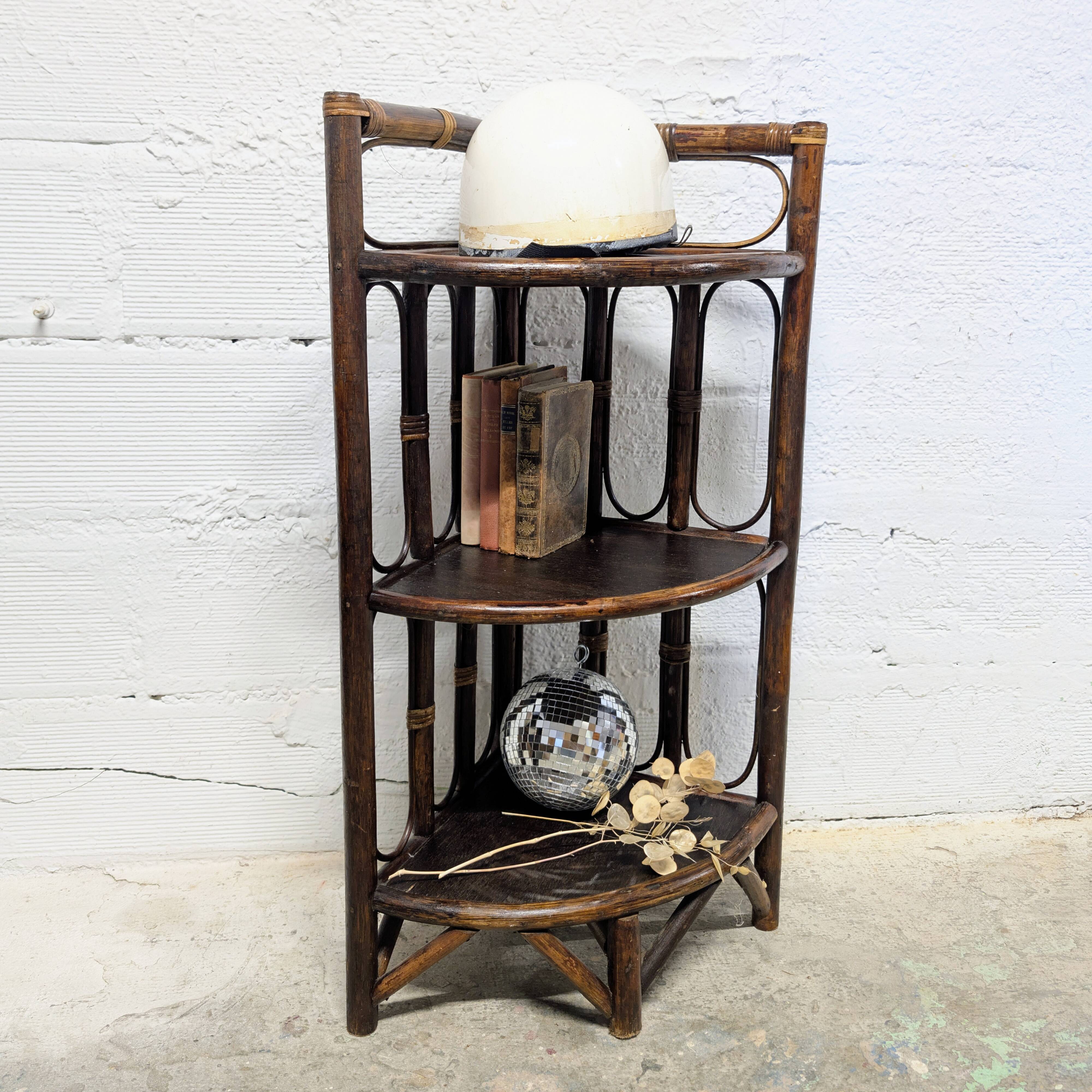 Rattan corner shelf