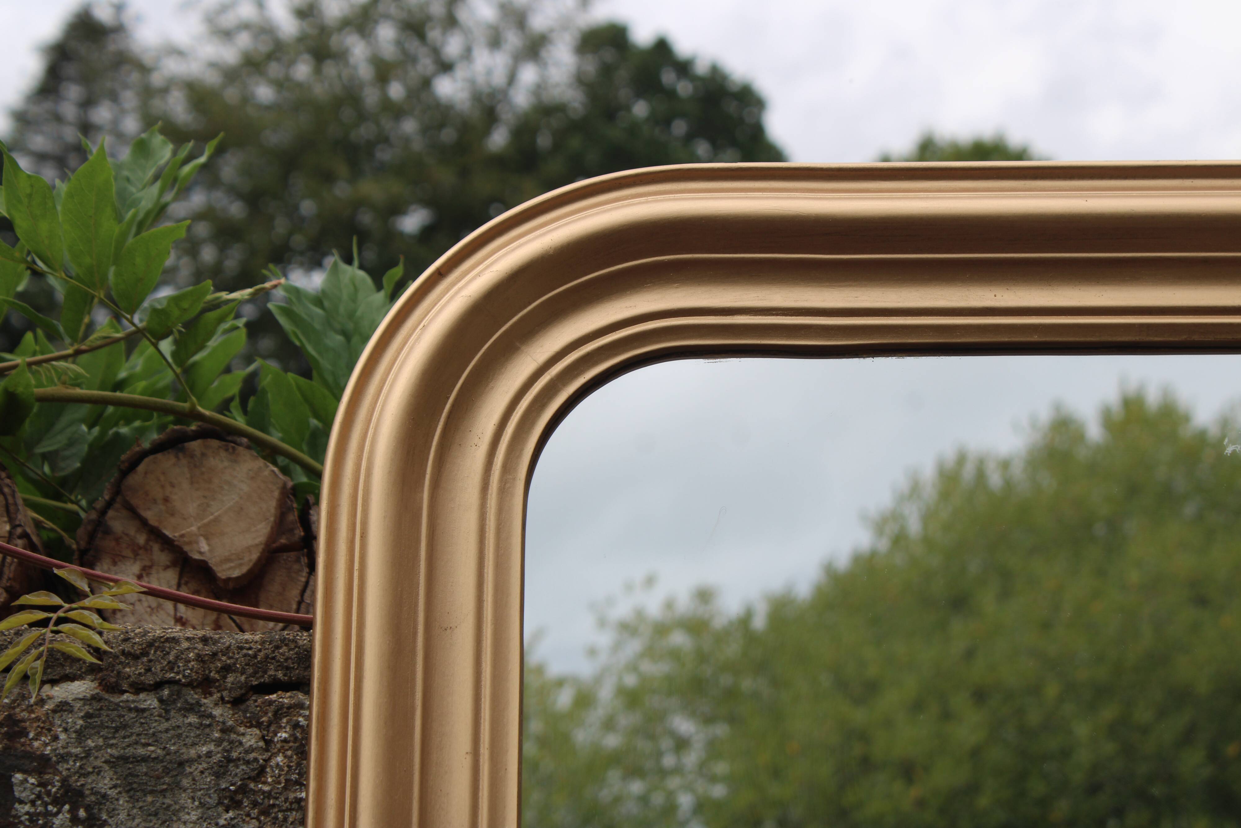 Vintage champagne gold wooden mirror – Louis-Philippe style – 86 × 62 cm