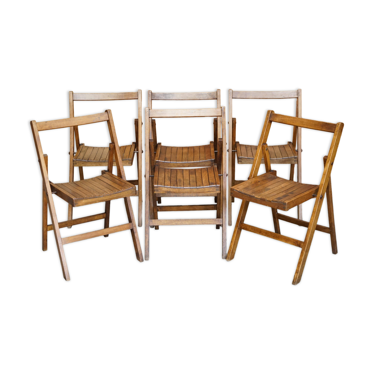 Suite de six chaises pliantes steamer en chêne anglais circa 1900-1920