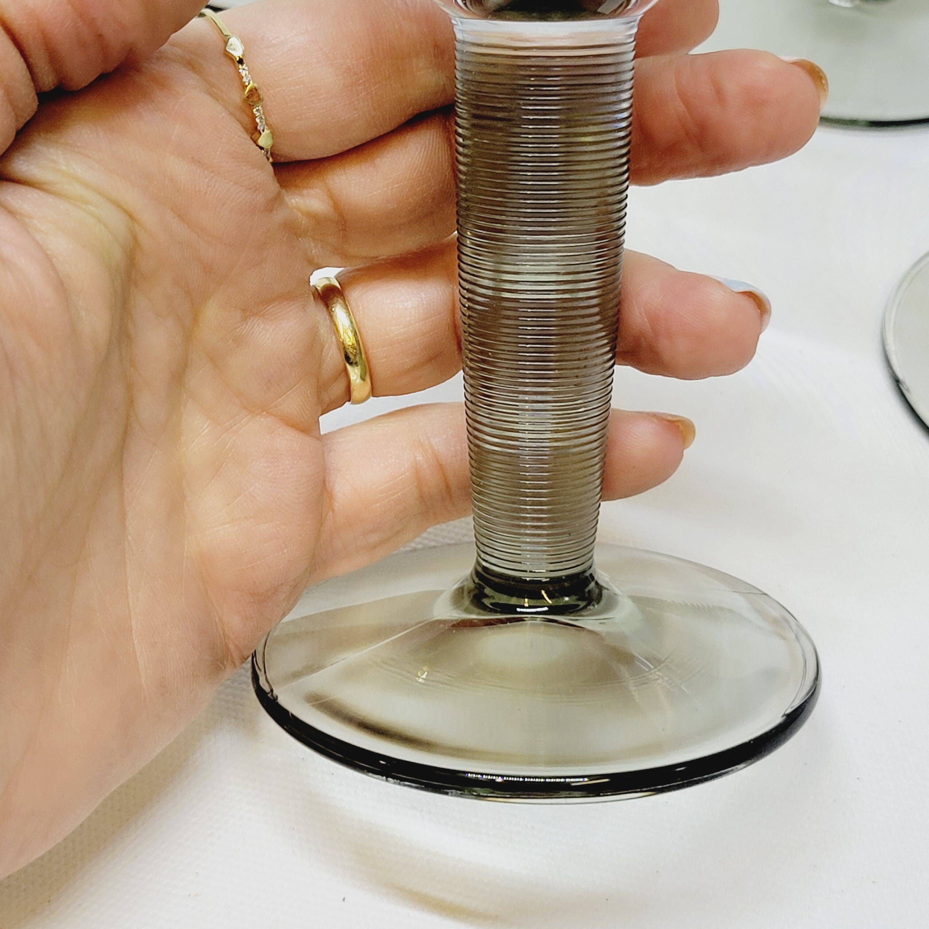 8 Bormioli Rocco Vintage Crystal Water Glasses with Grooved Grey Base