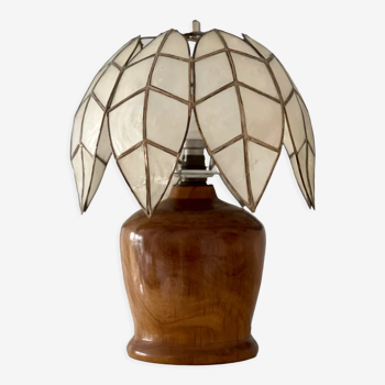 Mother-of-pearl and olive wood lamp