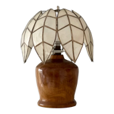 Mother-of-pearl and olive wood lamp