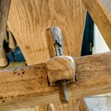 "A frame" bench in solid oak, patinated.