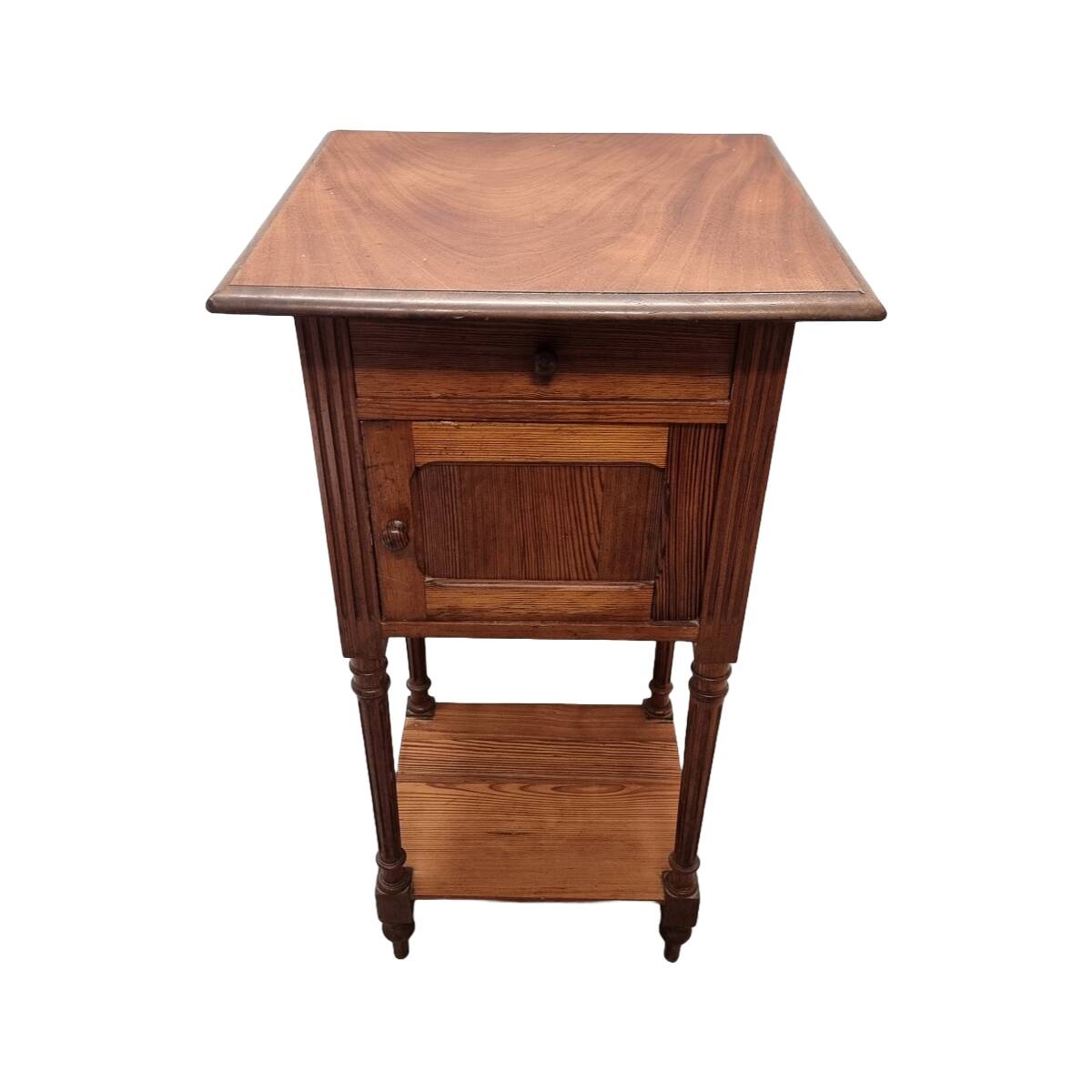 Antique French Bedside Table In Pine And Mahogany, late 19th century