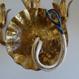 Pair of golden metal wall lights with vintage foliage flower decor