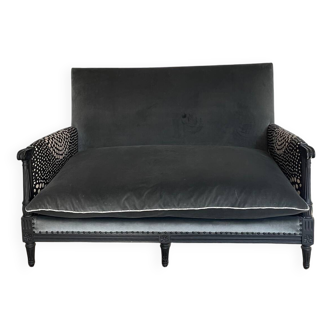 Small gray velvet style bench