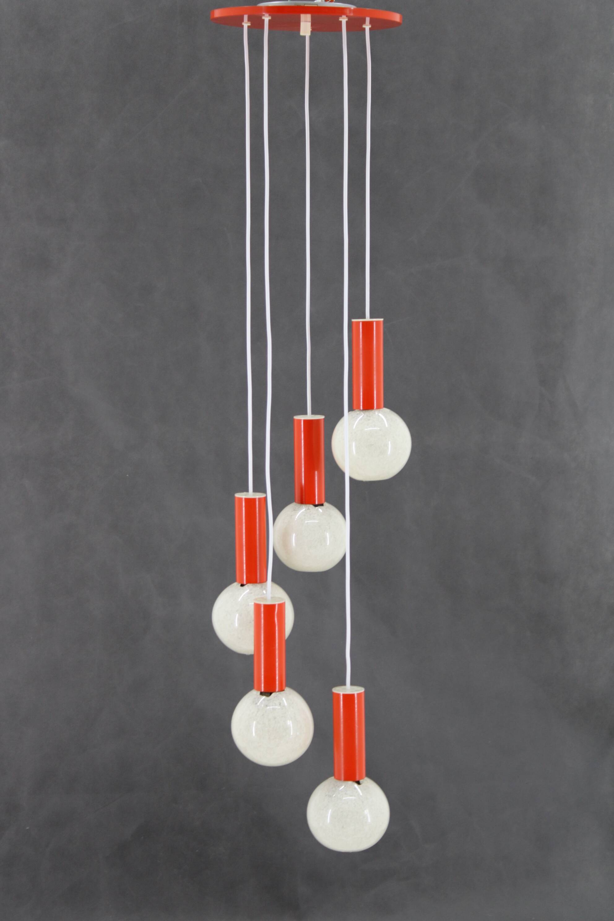 1970s Cascade Chandelier with Plastic Shades by Pokrok Zilina, Czechoslovakia