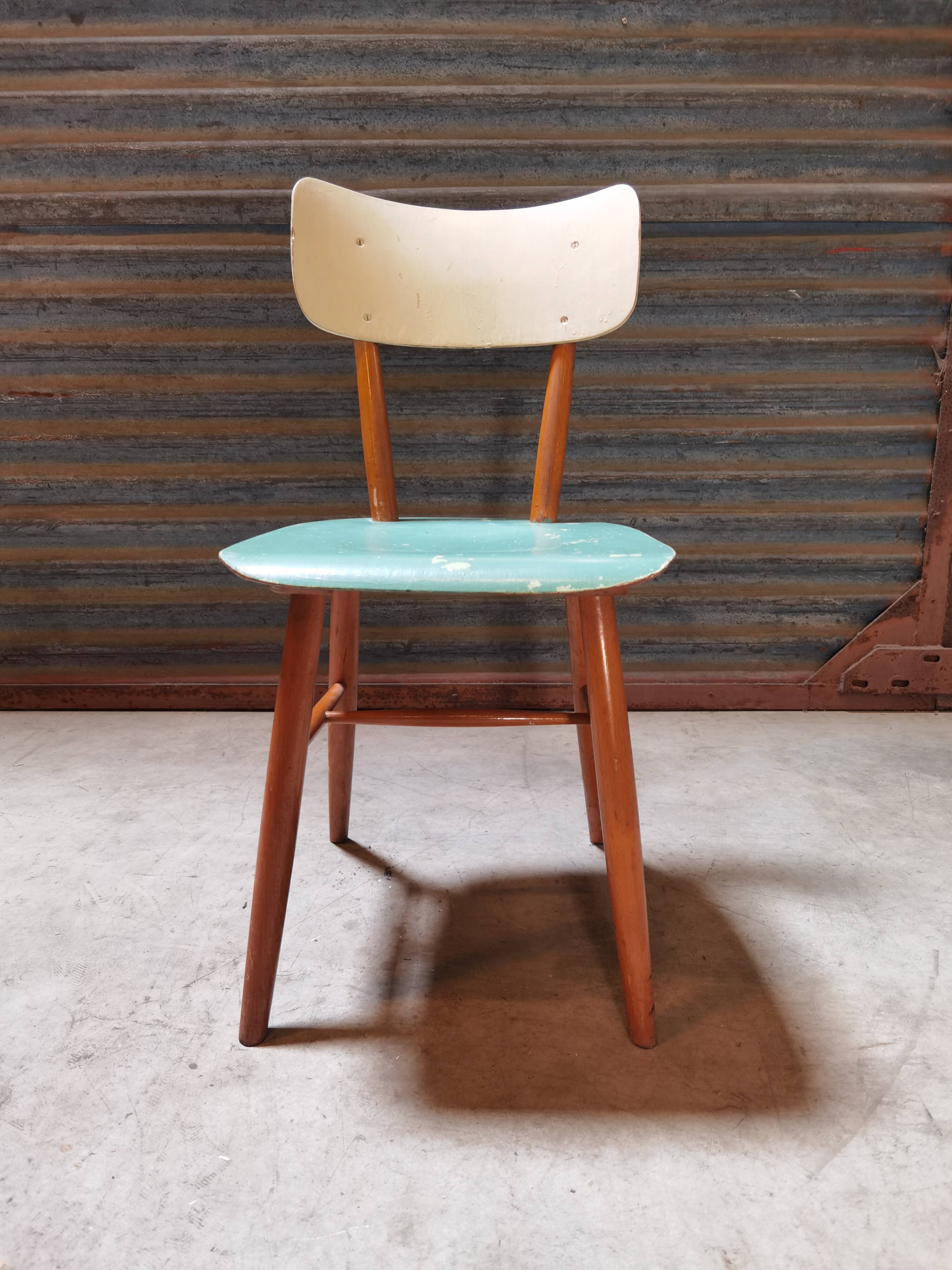 Chair ton light blue wood czech republic 1960