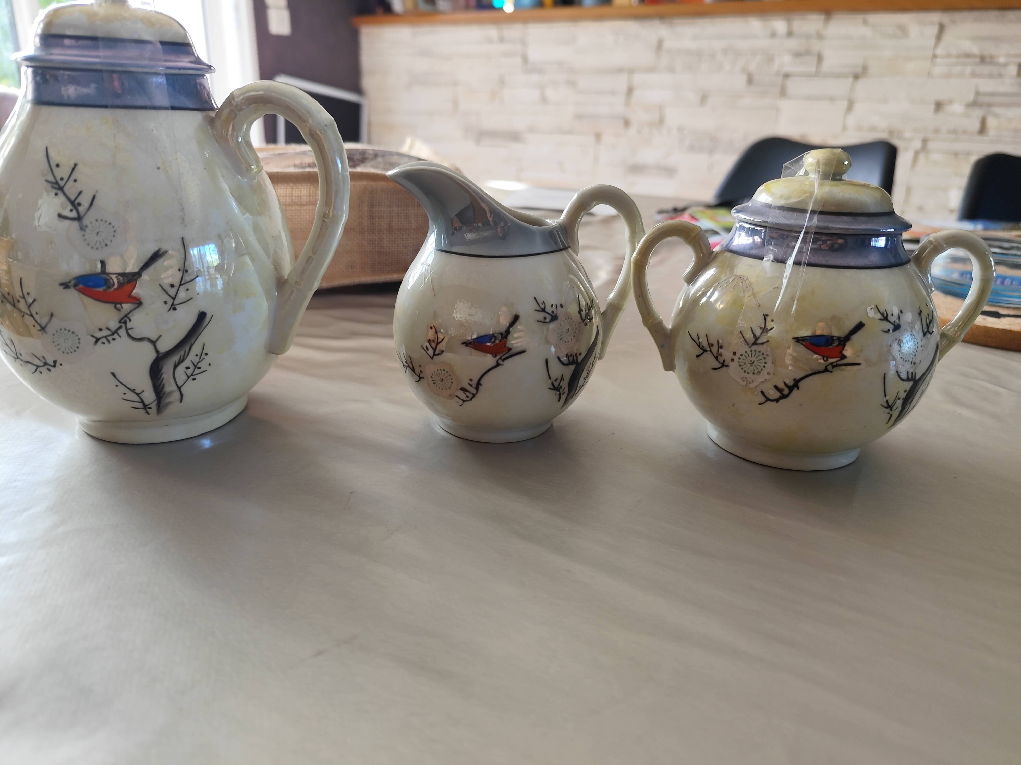 Vintage fine porcelain café/tea service from Japan - Bird decoration